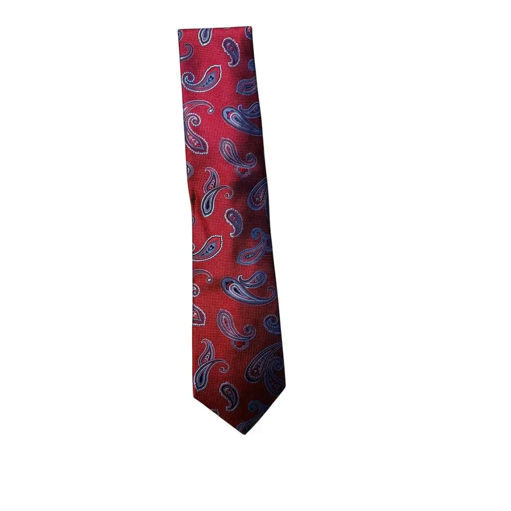 Cremieux Red & Blue Paisley Handmade 100% Silk Necktie